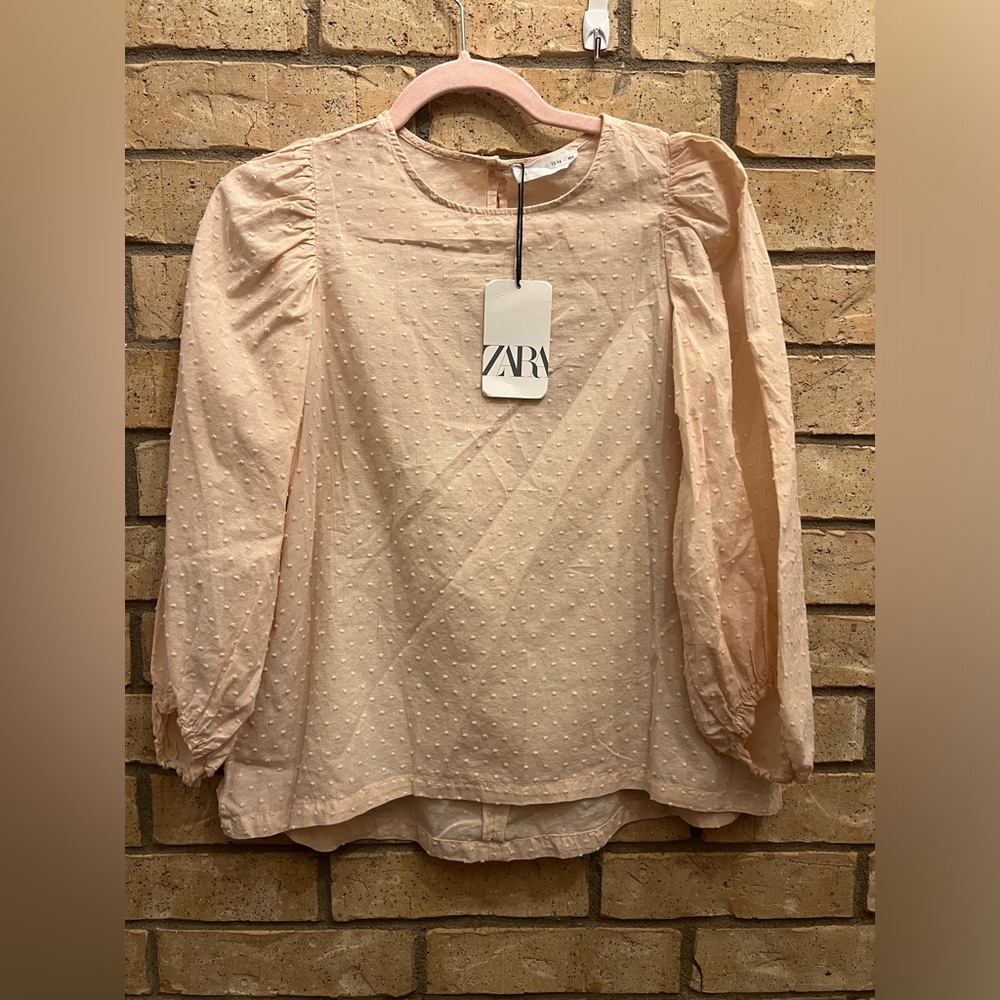 Zara Kids Pale Peach Dotted Swiss Shirt